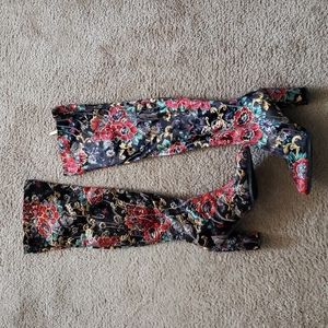 NIB Velvet Floral Over-the-Knee Boots